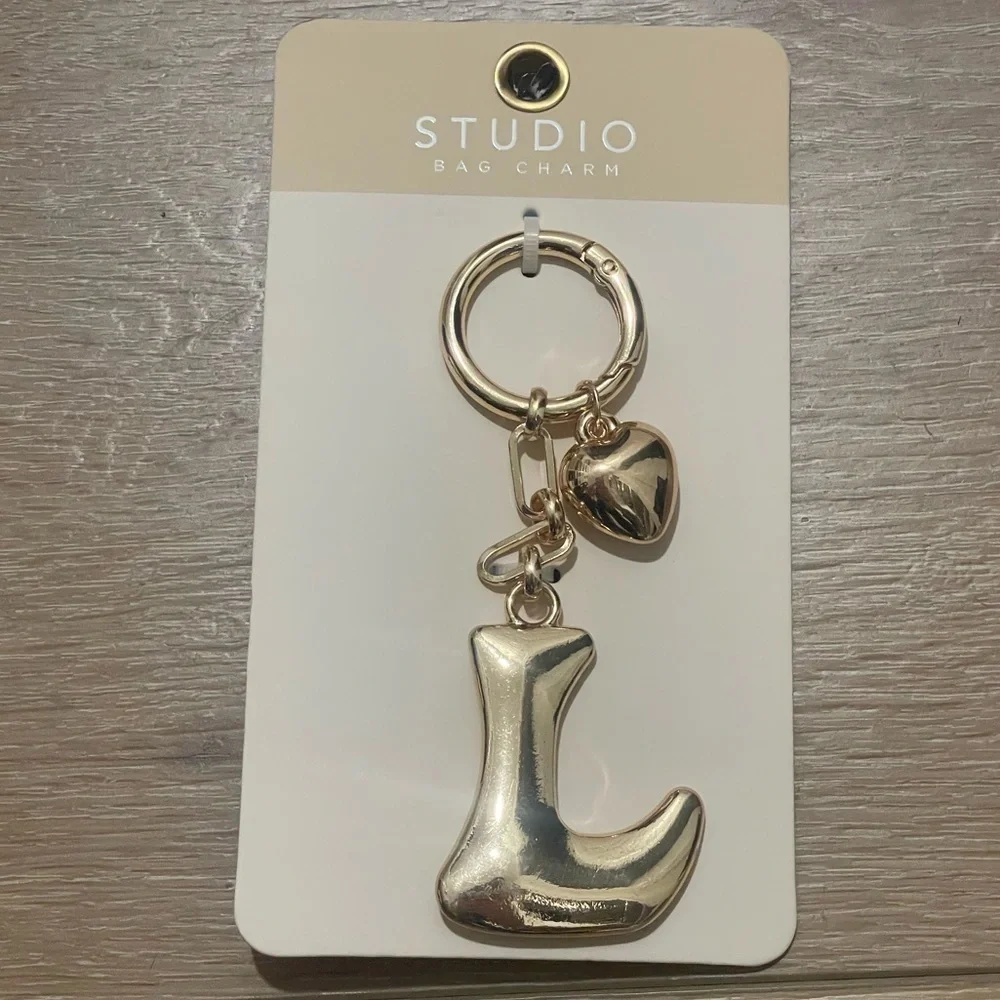 Studio Gold Initial “L” Keychain Bag Charm with heart